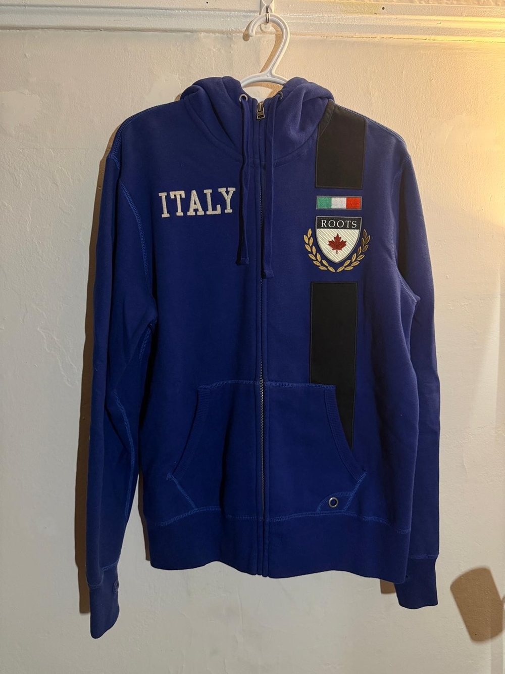Roots Canada Italy Full Zip Hoodie Blue Italian Flag Crest SP